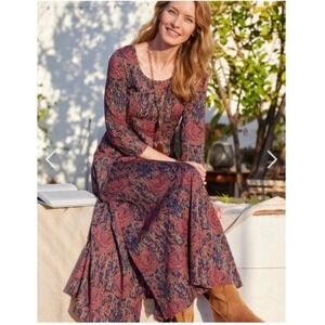 Soft Surroundings Alcott Dress Size M Midi Purple Floral 3/4 Sleeve Double Slit